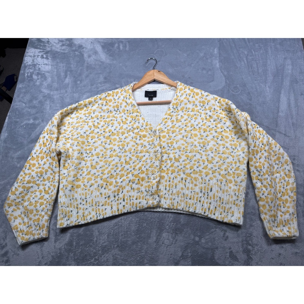 Lumière Cropped Cardigan Sweater Womens Medium White Yellow Floral Button Front